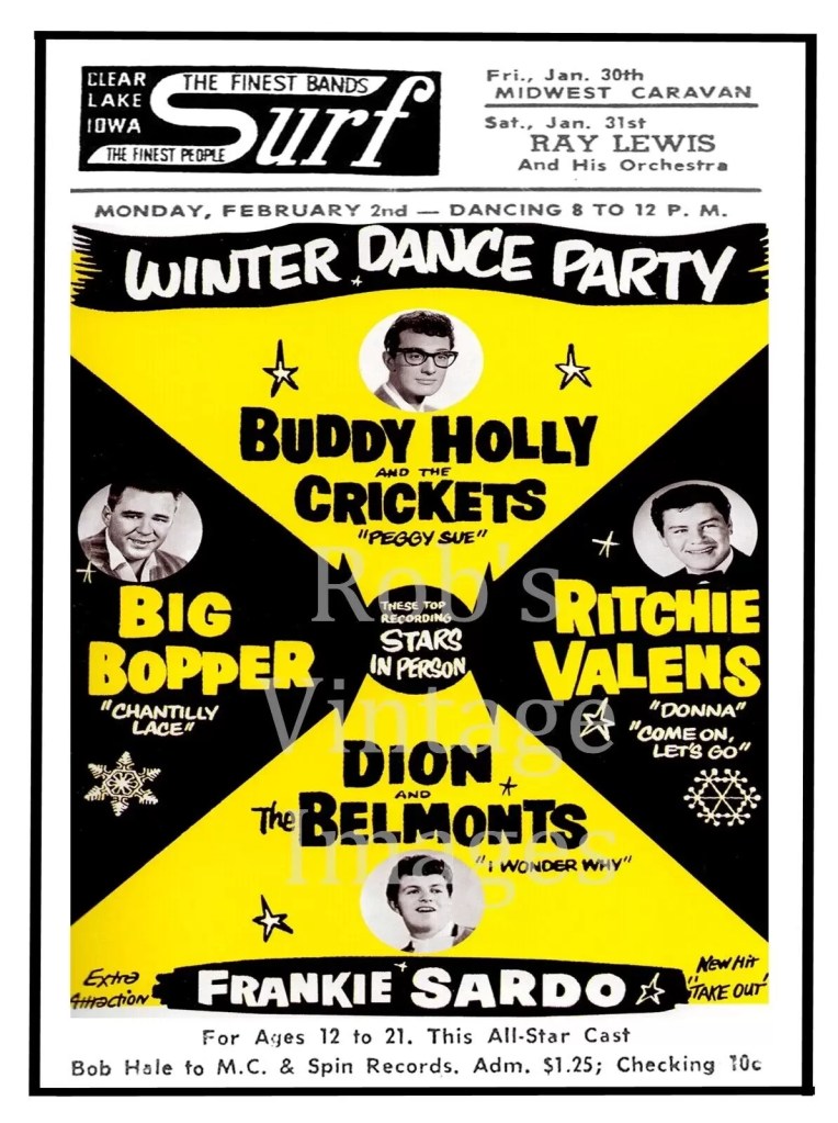 En enero de 1959, Buddy Holly, Ritchie Valens, JP "The Big Bopper", Dion and the Belmonts, Frankie Sardo, Waylon Jennings, Tommy Allsup y Carl Bunch emprendieron una gira de 24 días por el Medio Oeste. Se convirtió en la gira más infame de la historia del rock and roll